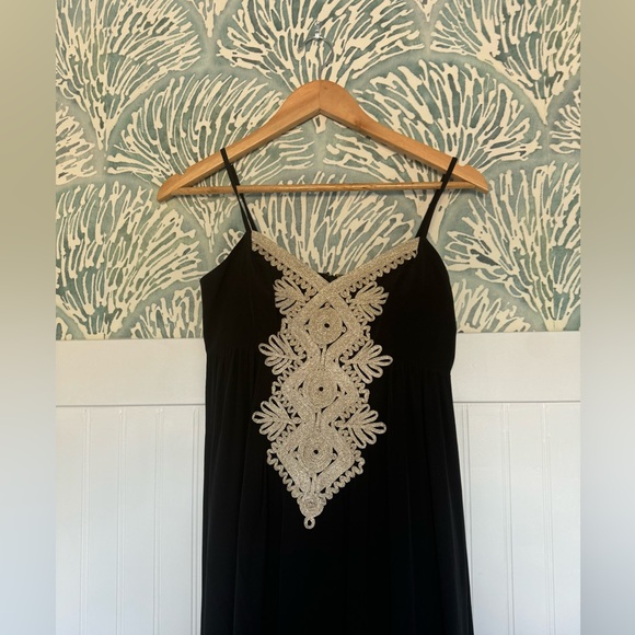 Lilly Pulitzer Kelsea 100% Silk Maxi Dress Onyx Black Gold Embroidery Size 0 - Picture 3 of 5